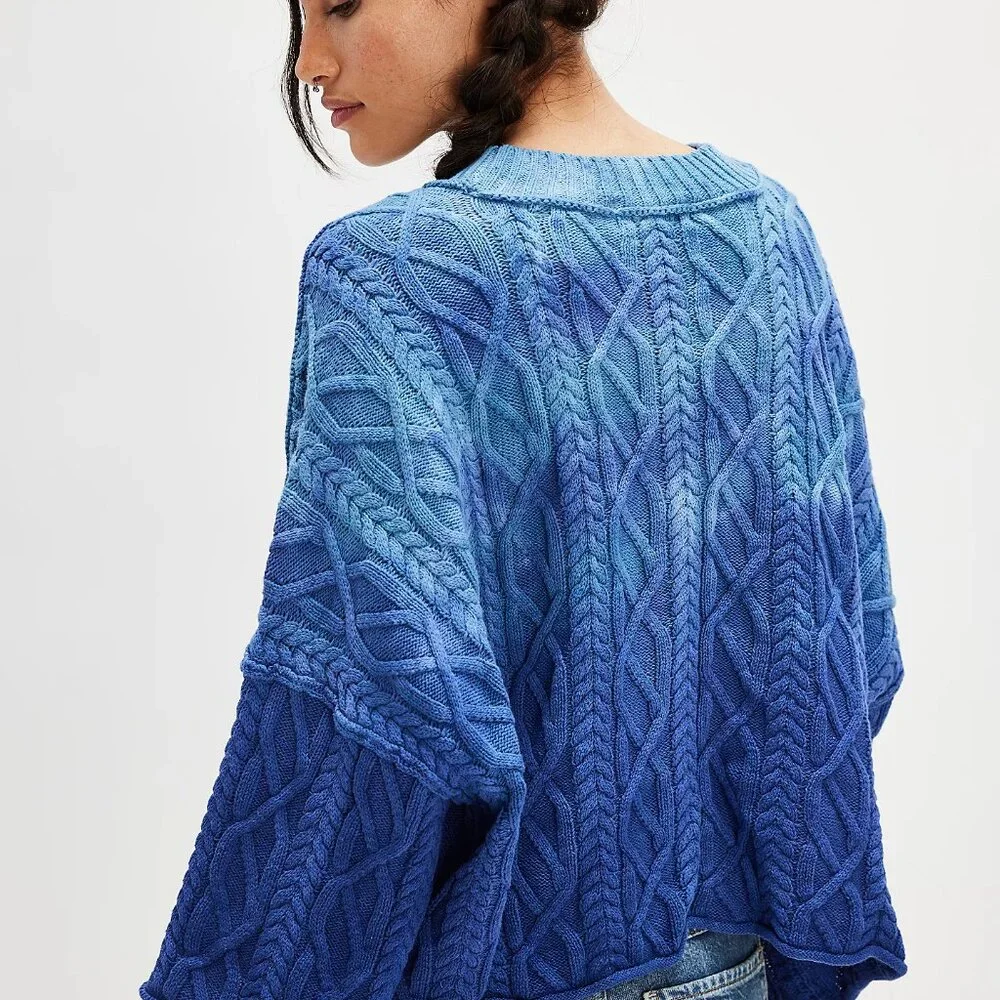 Free People Washed Ashore Sweater | Bellweather Blue | Size S | Defeat Special - Picture 2 of 8